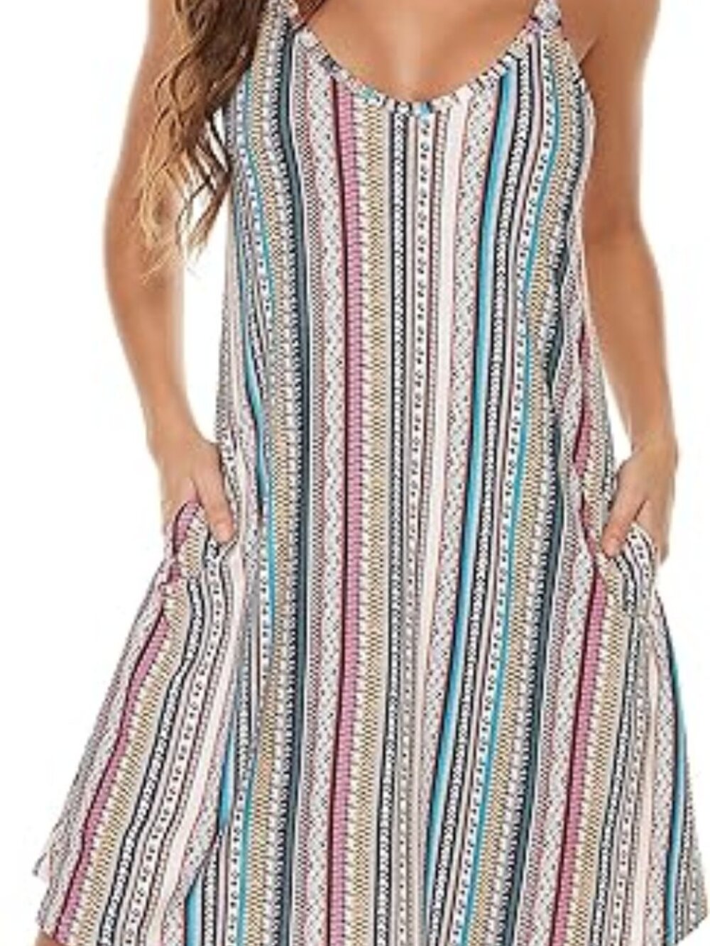 Women's Summer Dresses Casual Sundress Spaghetti Strap Dress Beach with pocket